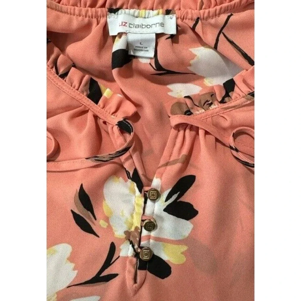 Sweet Rain Top Sz S V Neck Peach and Purple Flowers Cap Sleeves - Picture 3 of 6